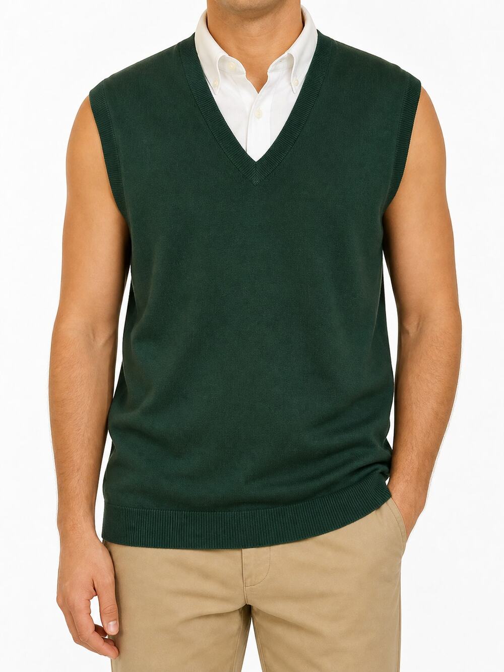 Slazenger Mens Green V-Neck Sweater Golf Vest 100% Cotton XL Country Club Preppy